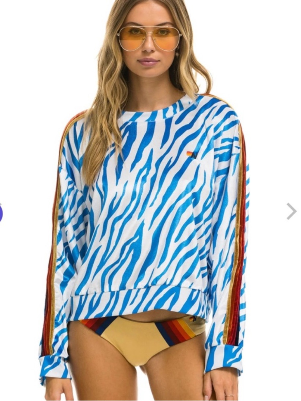 NWT Aviator Nation CLASSIC VELVET RELAXED SWEATSHIRT - BLUE TIGER